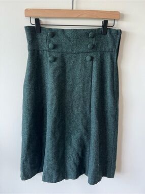 ModCloth Timeless Element Green Herringbone Wool Blend High Waist Skirt Sz 6